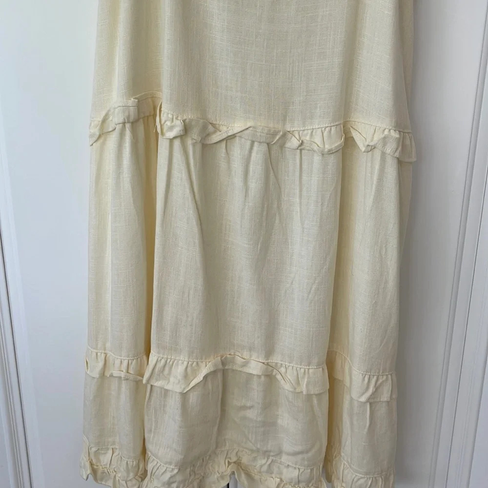 Black Tape Tiered Ruffled Sleeveless Dress petite large cream beige - Picture 8 of 16